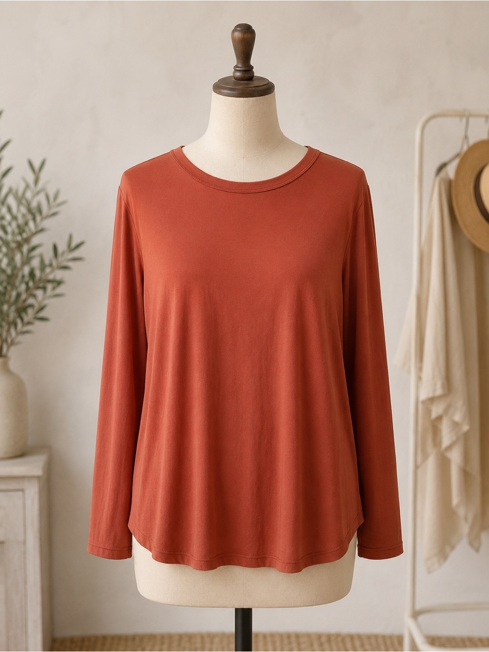 Everyday Crewneck Long Sleeve Top in Rust